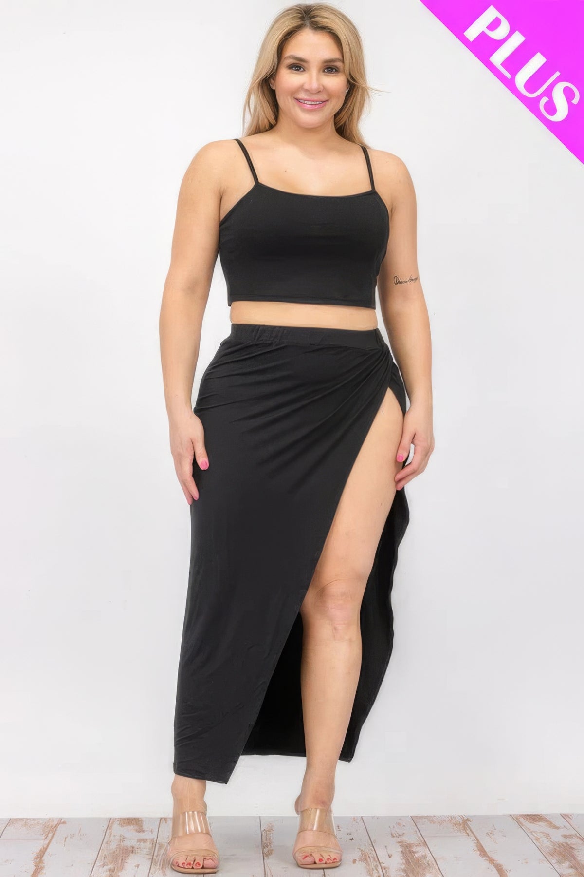 Plus Size Crop Cami & Split Thigh Maxi Skirt Set