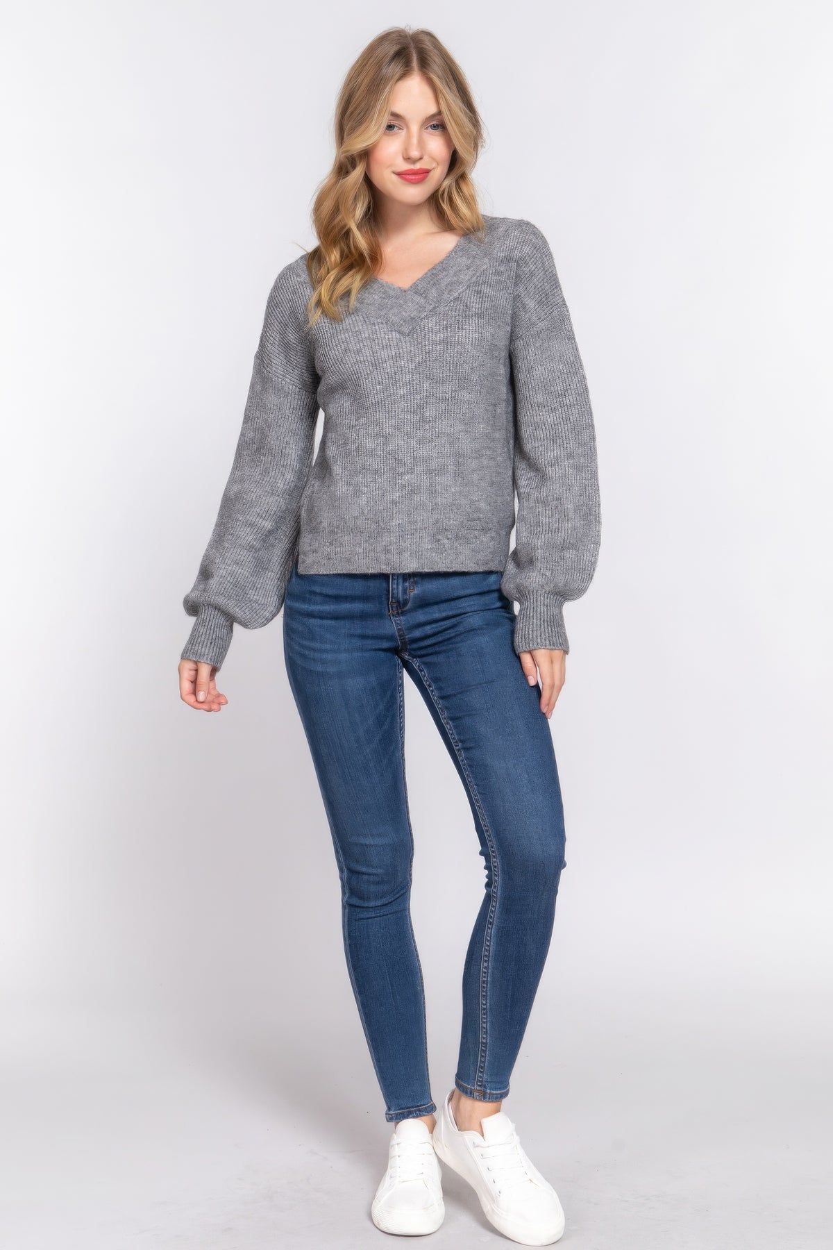 Long Slv Double V-neck Sweater