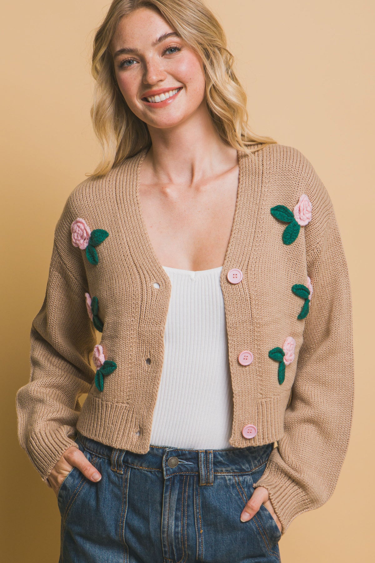 Mid cropped flower cardigan